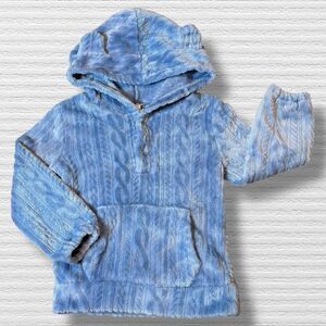 Laughing Llama Velour Cable Knit Print Pull Over Bear Ear Hoodie 24m Blue Kanga